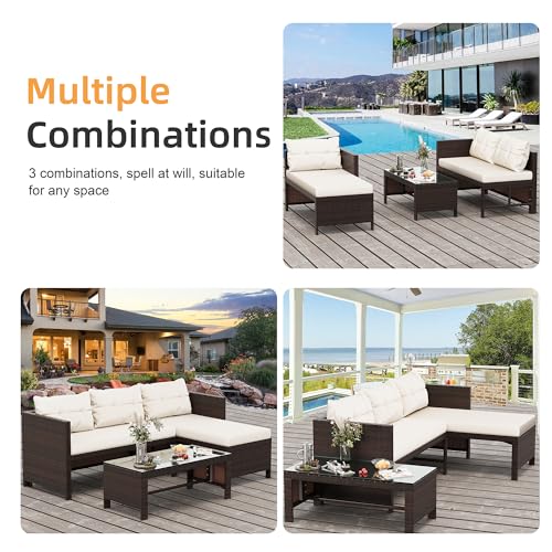 Shintenchi Outdoor Patio Furniture Sets, Wicker Patio sectional Sets 3-Piece
