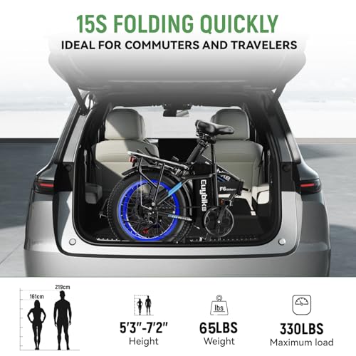 1000W Folding Electric Bike,48V 20AH Removable Battery E Bike,30+MPH,80 Miles Max Range Electric Bike for Adults,20" Fat Tire Foldable ebike