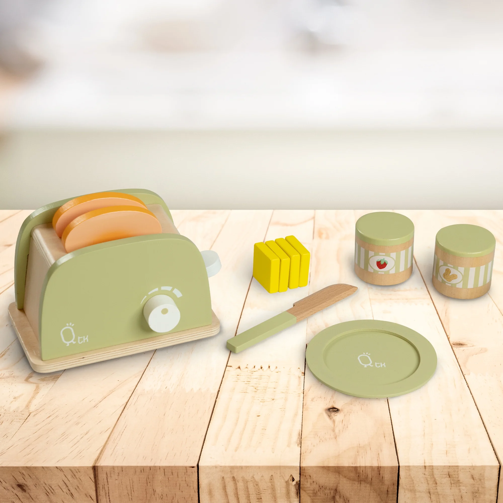 Teamson Kids Little Chef Frankfurt Wooden Toaster Play Kitchen Accessories, Green