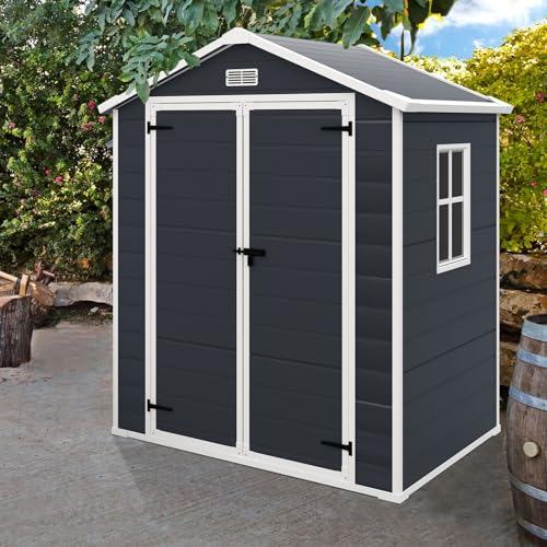 Outdoor Storage Shed 6x4.4FT, Resin Shed Plastic with Floor for Garden Tool,Waterproof Outdoor Resin Storage,Lockable Doors for Patio,Yard