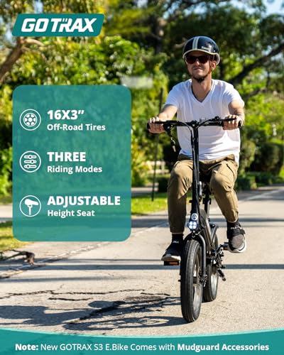 Gotrax S3 Electric Bike, 16x3.0 Fat Tire Electric Bicycle Adults, 750W Peak Motor, Max Range 25 Miles, Up to 20 Mph, Removable Battery