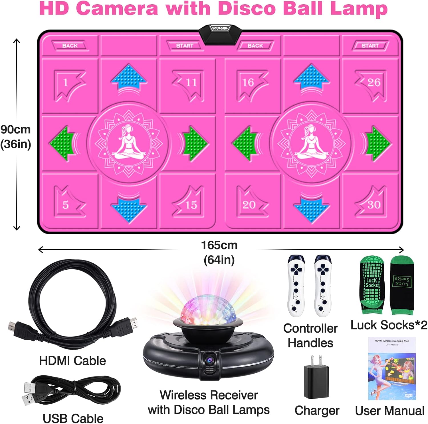 SOULGIRL Electronic Dance Mat for Adult Kids, HDMI Wireless Musical Double User Dance Floor Mat w/ HD Camera for TV