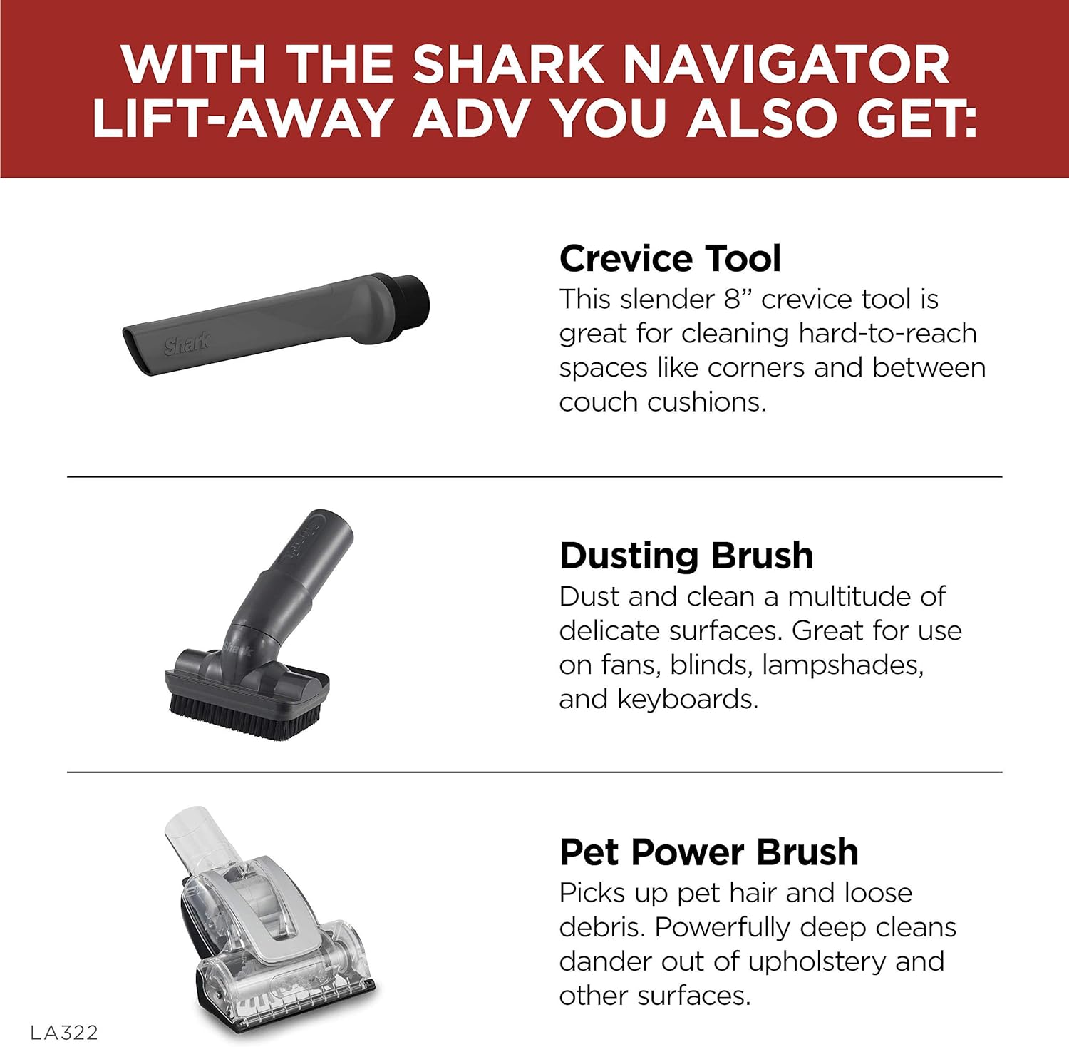 Shark LA322 Navigator Lift-Away ADV Corded Lightweight Upright Vacuum with Detachable Pod Pet Power Brush, Crevice Tool and Dusting Brush