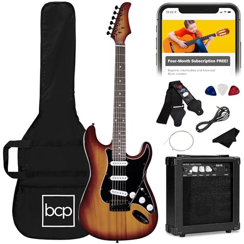 Best Choice Products 39in Full Size Beginner Electric Guitar Starter Kit w/Case, Strap, 10W Amp, Strings, Pick, Tremolo Bar - Sunburst