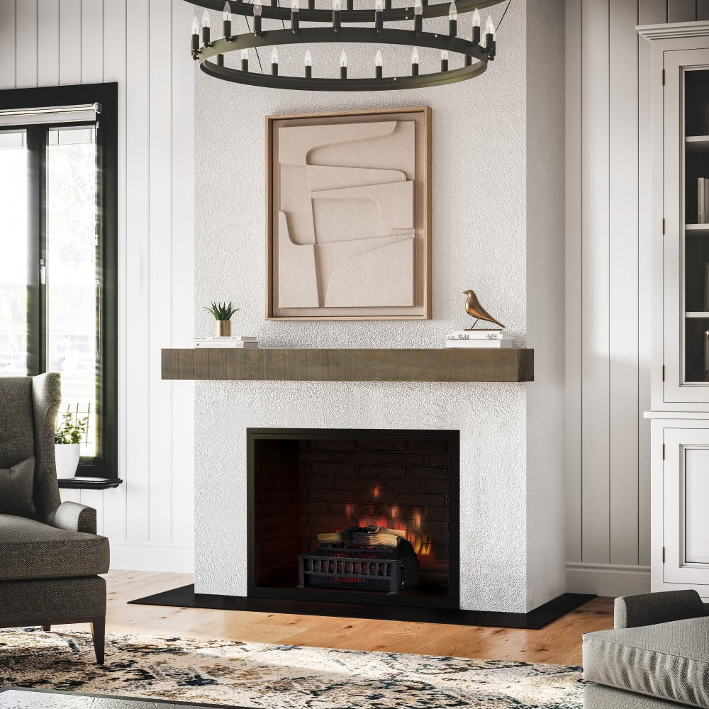 Country Living Wood Fireplace Mantel Shelf - Stockbridge 48 Inch Beach Sand Finish | Rustic Distressed Pine Shelf with Hand-Hewn Details