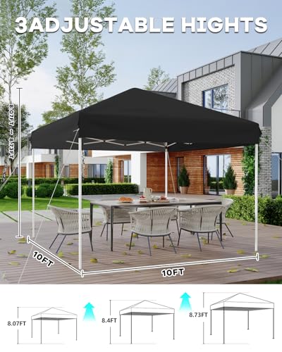 10x20 Pop Up Canopy - Easy Up Camping Tent with One Roller Bag, 3 Adjustable Height, 4 Weight Bags for Deck, Garden, Sports, Beach, Party - White