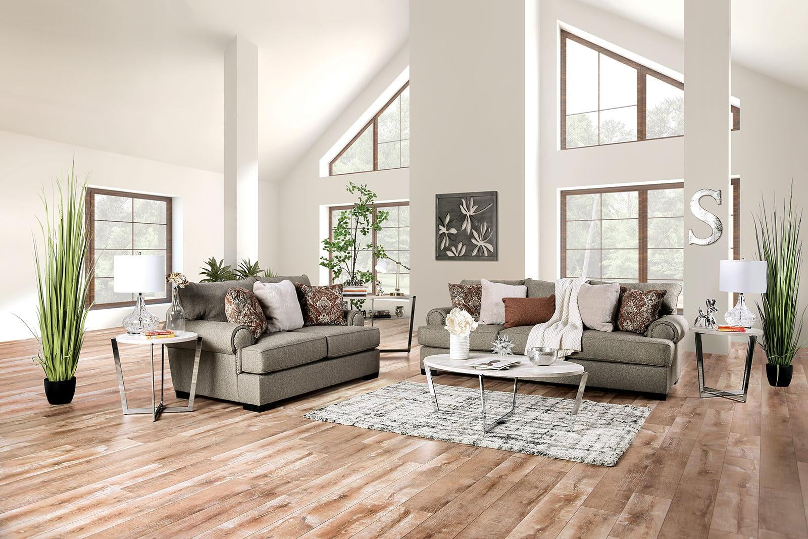 Transitional Gray Chenille Sofa Furniture of America SM1298-SF Debora