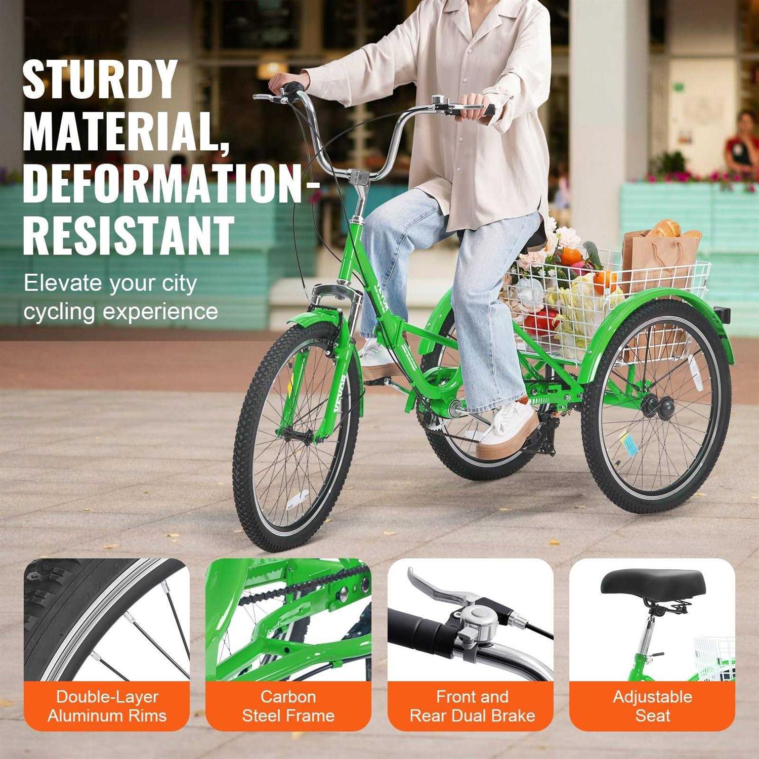 Vevor 26 in. 7-Speed 3-Wheel Adult Tricycle - Sports Supplies Online Store