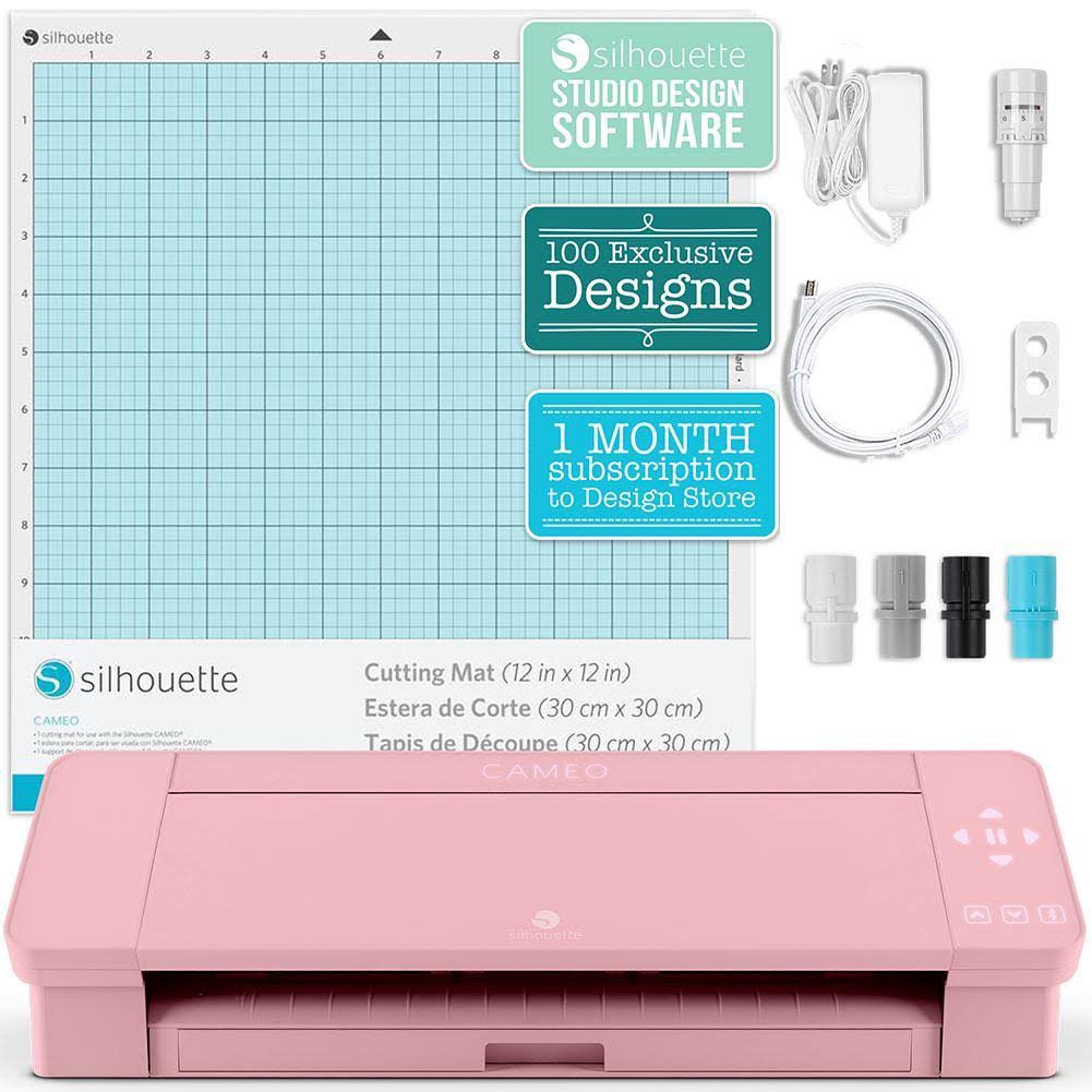 Silhouette Blush Pink Cameo 4 w/ 26 Oracal Glossy Sheets, Guides, 24 Sketch Pens, and More