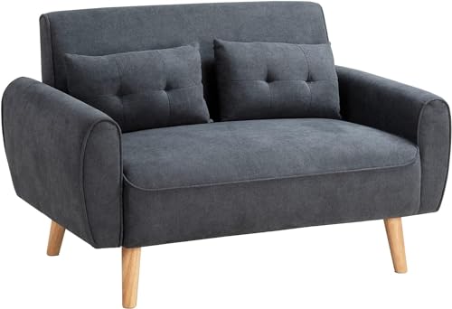 Shintenchi 47" Modern Linen Loveseat Sofa with 2 Pillows - Dark Grey | Compact, Stylish & Comfortable for Apartments, Studios & Small Spaces