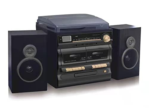 TechPlay Karaoke Enabled, 30W RMS, Retro Classic Turntable, NFC Bluetooth, Double Cassette Player/Recorder, CD MP3 Player, USB SD Ports
