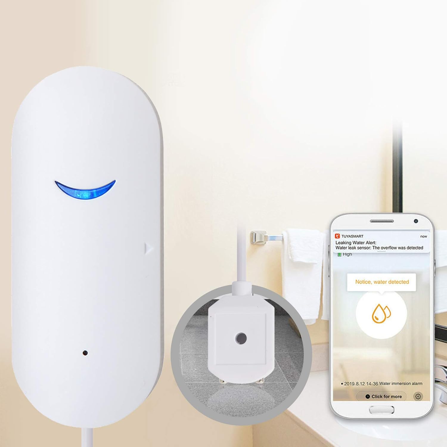 2 Pack WiFi Water Leak Sensor Alarm, SEHOMY Smart Basement Water Sensor App Notification, Realtime Water Level Sensor Alarm and Drip Alert