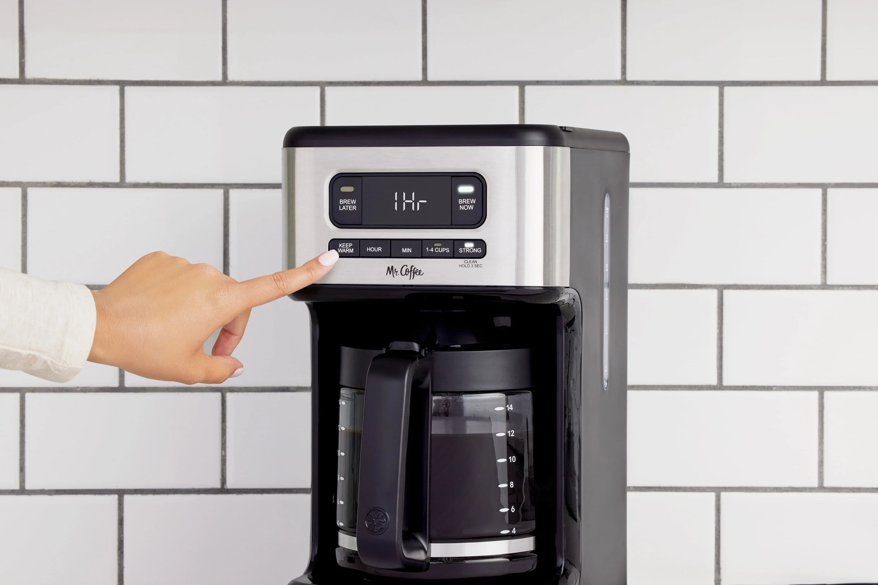 Mr. Coffee? 14 Cup Programmable Coffee Maker, Dark Stainless Steel