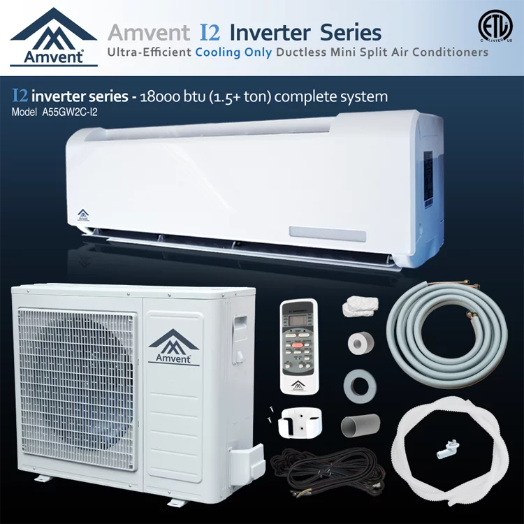 Amvent 18000 BTU Cooling Only Inverter Mini Split Air Conditioner with 25 Foot Installation Kit incl .
