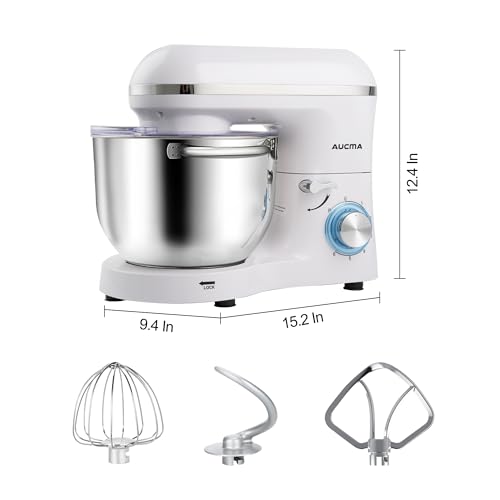 Aucma Stand Mixer,6.5-QT 660W 6-Speed Tilt-Head Food Mixer, Kitchen Electric Mixer with Dough Hook, Wire Whip & Beater (6.5QT, Black)