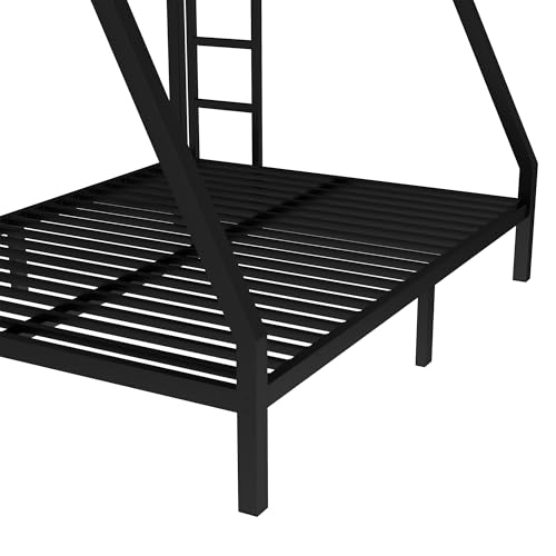 Heavy Duty Bunk Bed Frame with Ladder, Twin XL Over Twin XL Bunk Beds with Safety Guardrails, Adults Bunk Beds with Noise-Reducing Rubber Stoppers