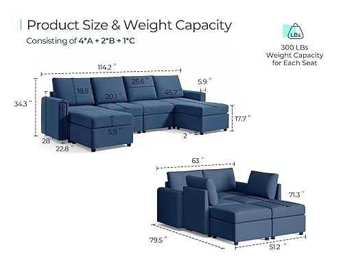 LINSY HOME Modular Sectional Sofa, Convertible U Shaped Sofa Couch with Storage, Memory Foam, Modular Sectionals with Ottomans
