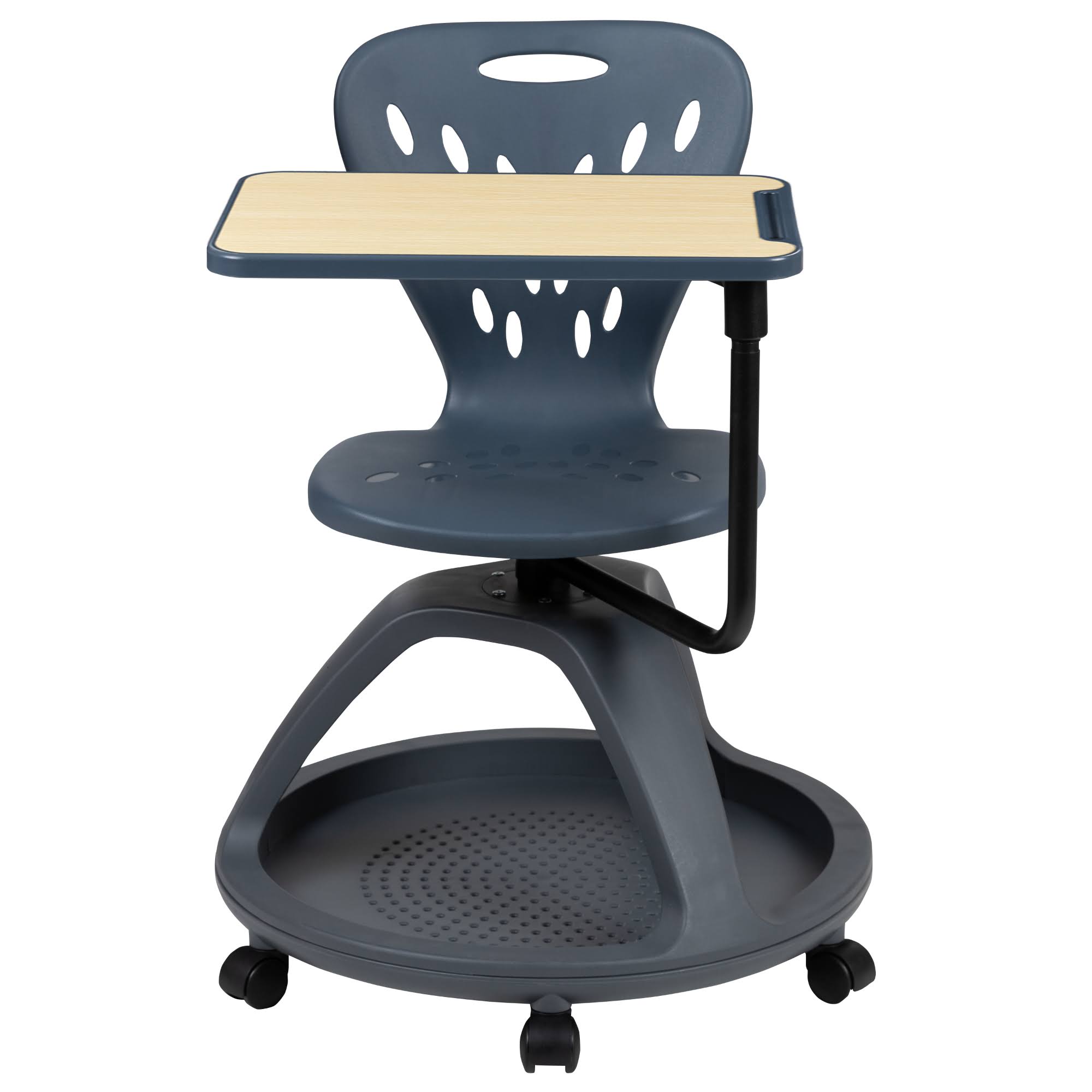 Flash Furniture Dark Gray Mobile Desk Chair with 360 Degree Tablet Rotation and Under Seat Storage Cubby