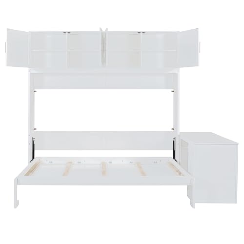 Harper & Bright Designs Twin Size Murphy Bed, Wooden Twin Wall Bed Frame with Closet, Drawers & Desk, White