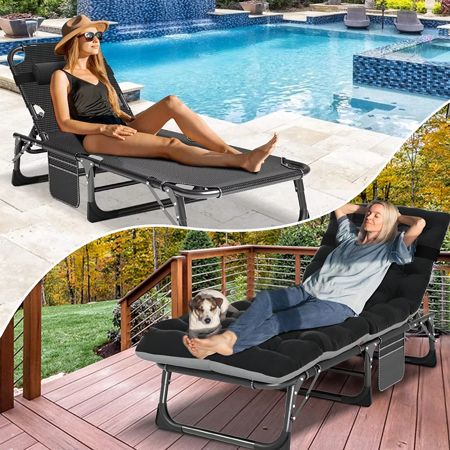 Slsy Folding Sleeping Cots Bed with 2 Sided Mattress & Pillow, Folding Camping Cot, Adjustable 4-Position Folding Lounge Chair