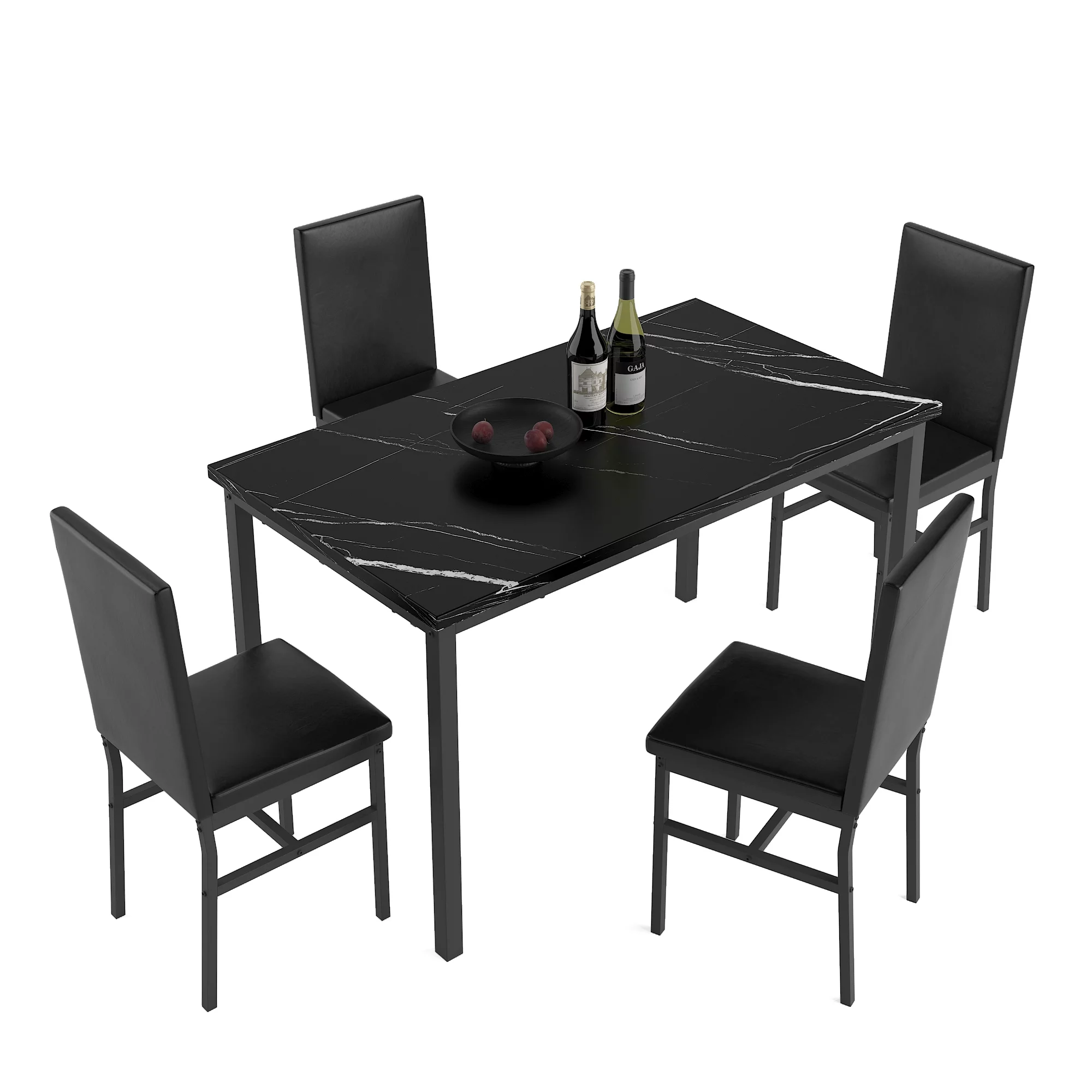 Dining Set for 4, 5-Piece Modern Dining Table and Chairs Set, Marble Top Table with 4 Leather Chairs for Kitchen Dining Room Living Room