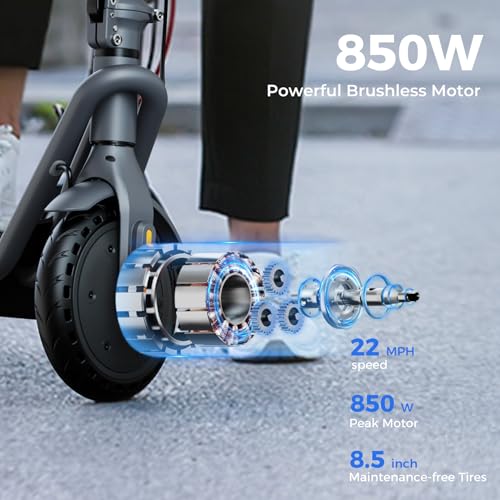 Jasion JS2/PRO Electric Scooter, 25 Miles Range, 22MPH Max Speed, 850W Peak Adult Escooter, 8.5"/10" Solid Tires Fast Folding E-Scooter