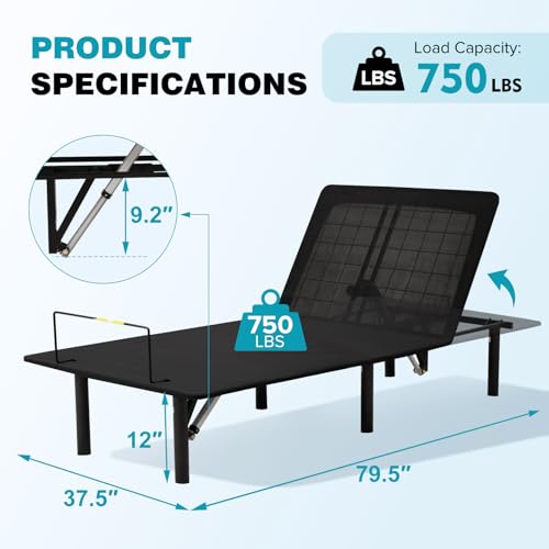 Twin Adjustable Bed Frame, Wireless Remote Control, Whisper Quiet Durable Motor, Independent Head and Foot Incline, Fabric Covered, Zero Gravity