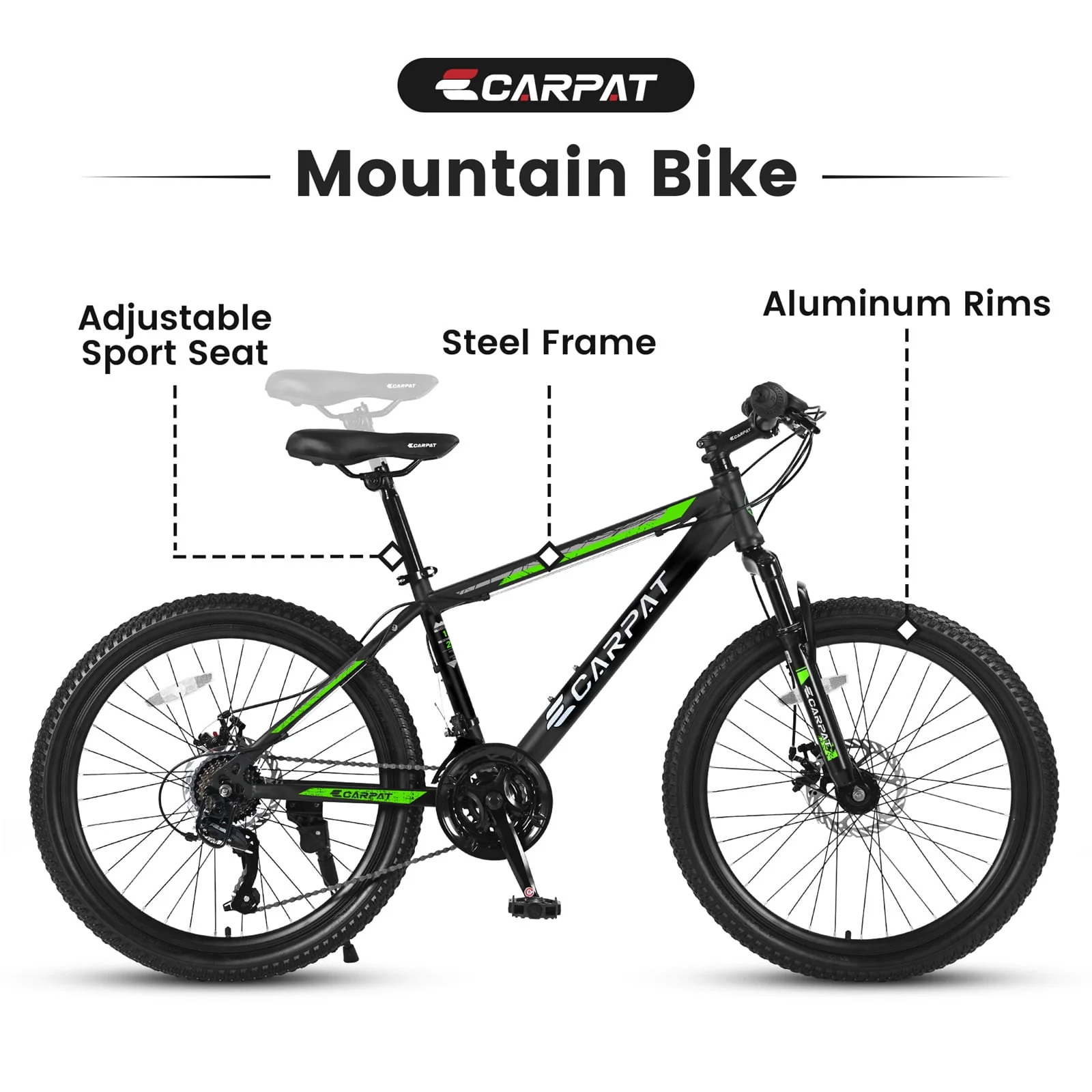 26 Mountain Bike for Adult, 21 Speed MTB with High-carbon Steel Frame, Orange