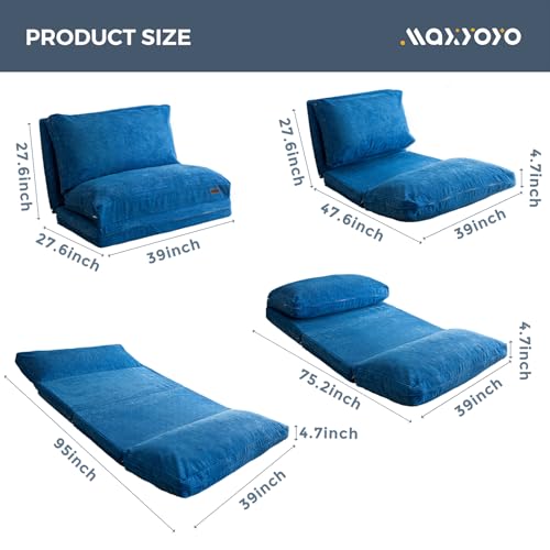 MAXYOYO Bean Bag Bed Folding Sofa Bed Floor Mattress for Adults, Extra Thick and Long Floor Sofa with Corded Washable Cover, Dark Grey, 30x95 Inch