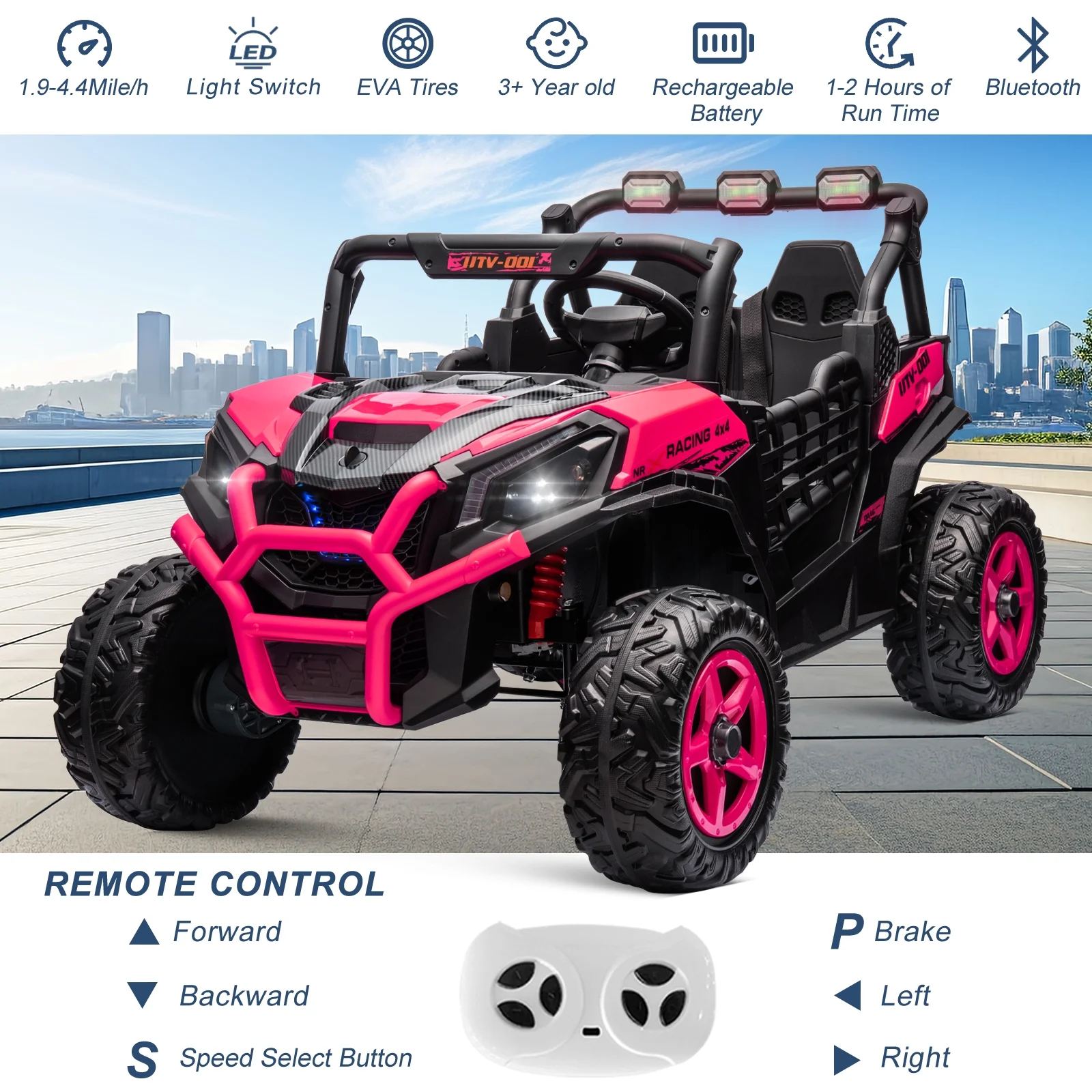 OTTORD 24V Ride on Cars , 4WD Off-Road Electric Cars Vehicles for Adults, Kids with Remote Control, Bluetooth, Soft Start, Spring Suspension