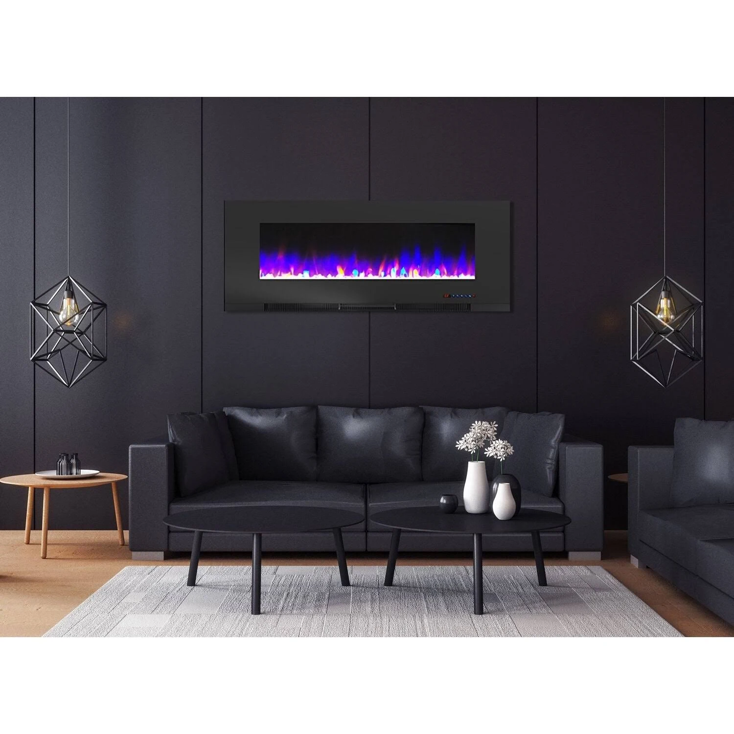 Cambridge 50 in. Wall-Mount Electric Fireplace with Multi-Color Flames and Crystal Rock Display - Black