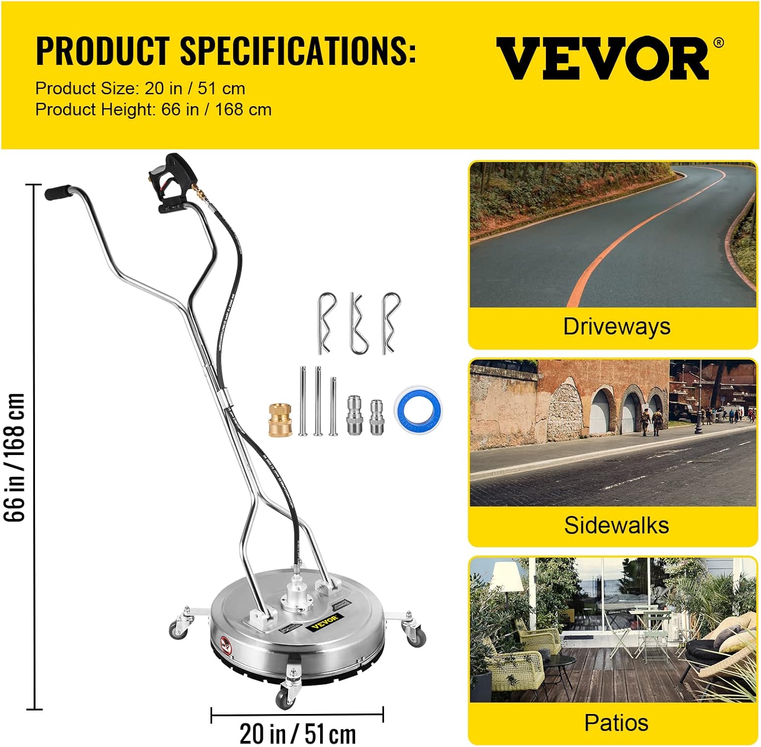 VEVOR Pressure Surface Cleaner, 18", 4000 PSI High-Pressure Washer with 1/4" Quick Connector, Dual Rotary Arms, and Castors