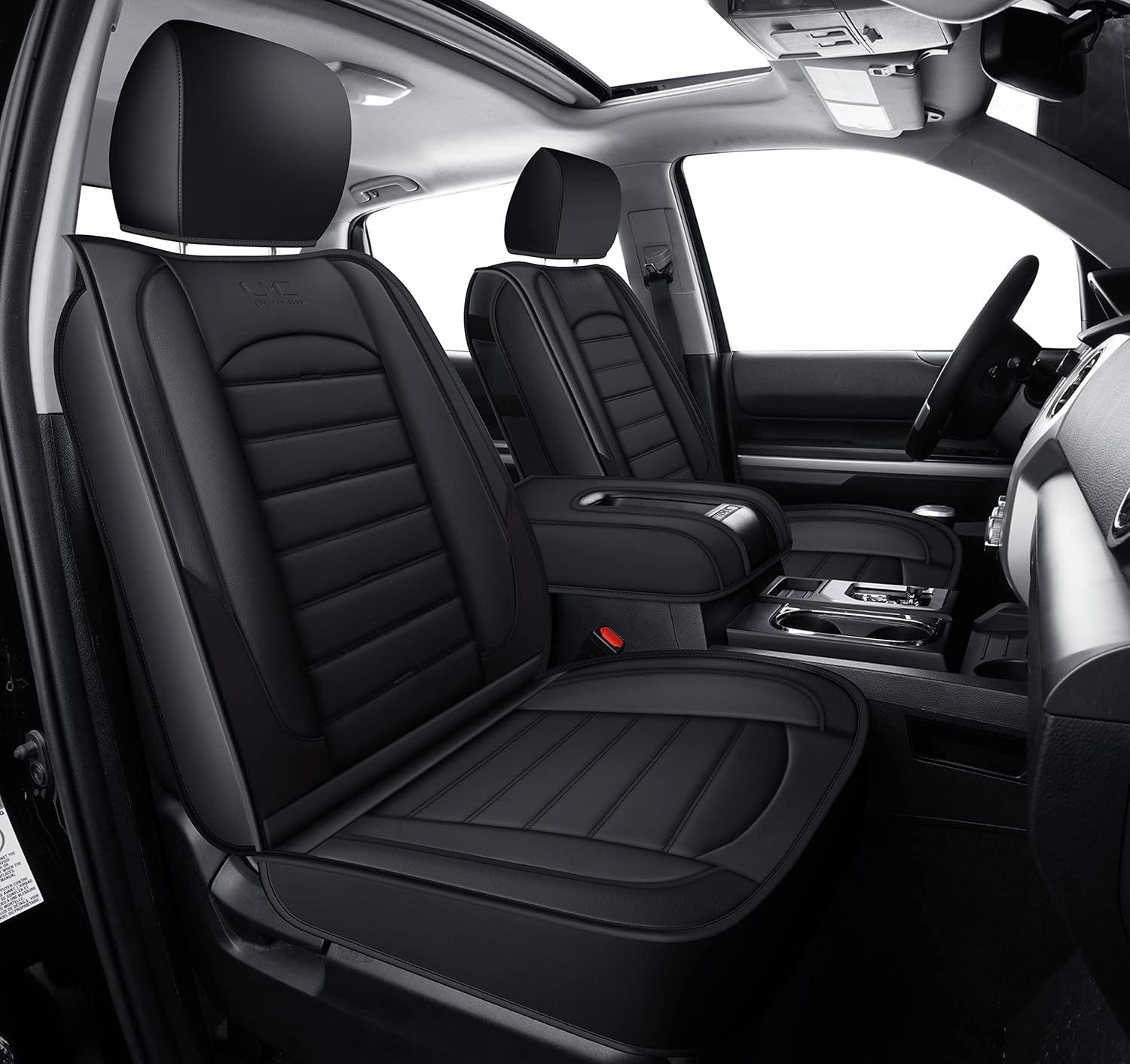 LUCKYMAN CLUB Tundra Custom fit Seat Covers for Front and Back Seats of 2014-2021 Crew Cab/ Crewmax/ Double Cab with Faux Leather (Black& Red)