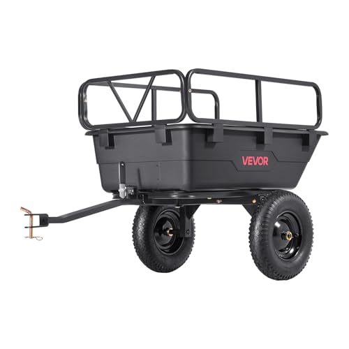 VEVOR Heavy Duty ATV Trailer Tow Behind Dump Cart, 17 Cu.Ft. 600lbs Capacity