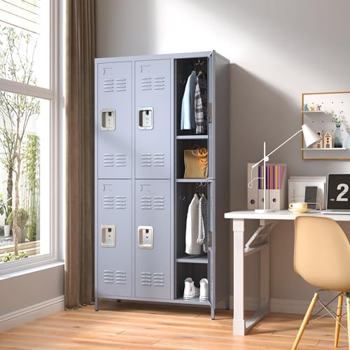 3 Doors Lockers for Employees, Steel Storage Lockers Lockable, Metal Locker Storage Cabinet for Home Office School Gym, Require Assembly (Grey)