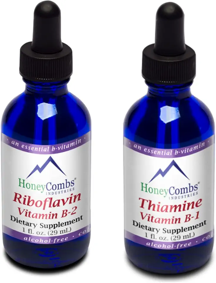 HoneyCombs Vitamin B2 (Riboflavin) Drops - 1 Fl Oz + Vitamin B1 (Thiamine) Drops- 1 Fl oz - Kansas Nuitrition - HNZSDS