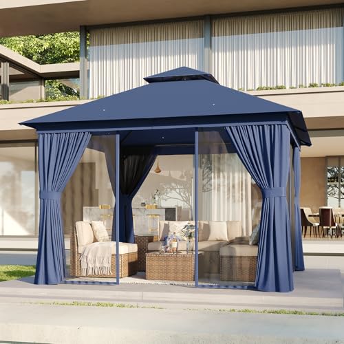 Aoxun 10'x12' Outdoor Patio Gazebo, Heavy Duty Party Tent with Wind-Resistant Ropes