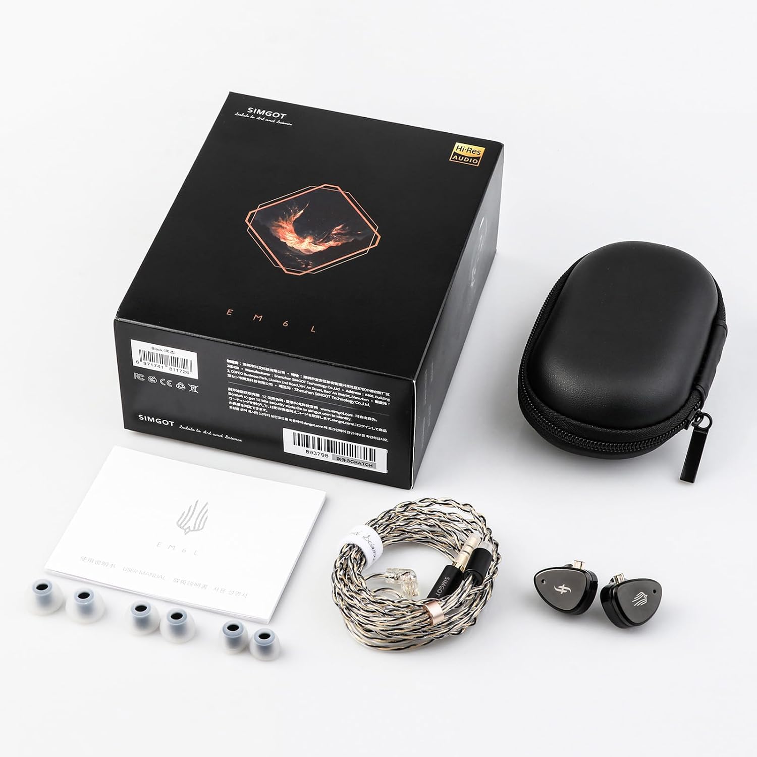 Linsoul SIMGOT EM6L 1DD + 4BA Hybrid Driver in-Ear Monitor, Gaming Earbud, HiFi IEM Earphone with 3D-Printed Resin Housing
