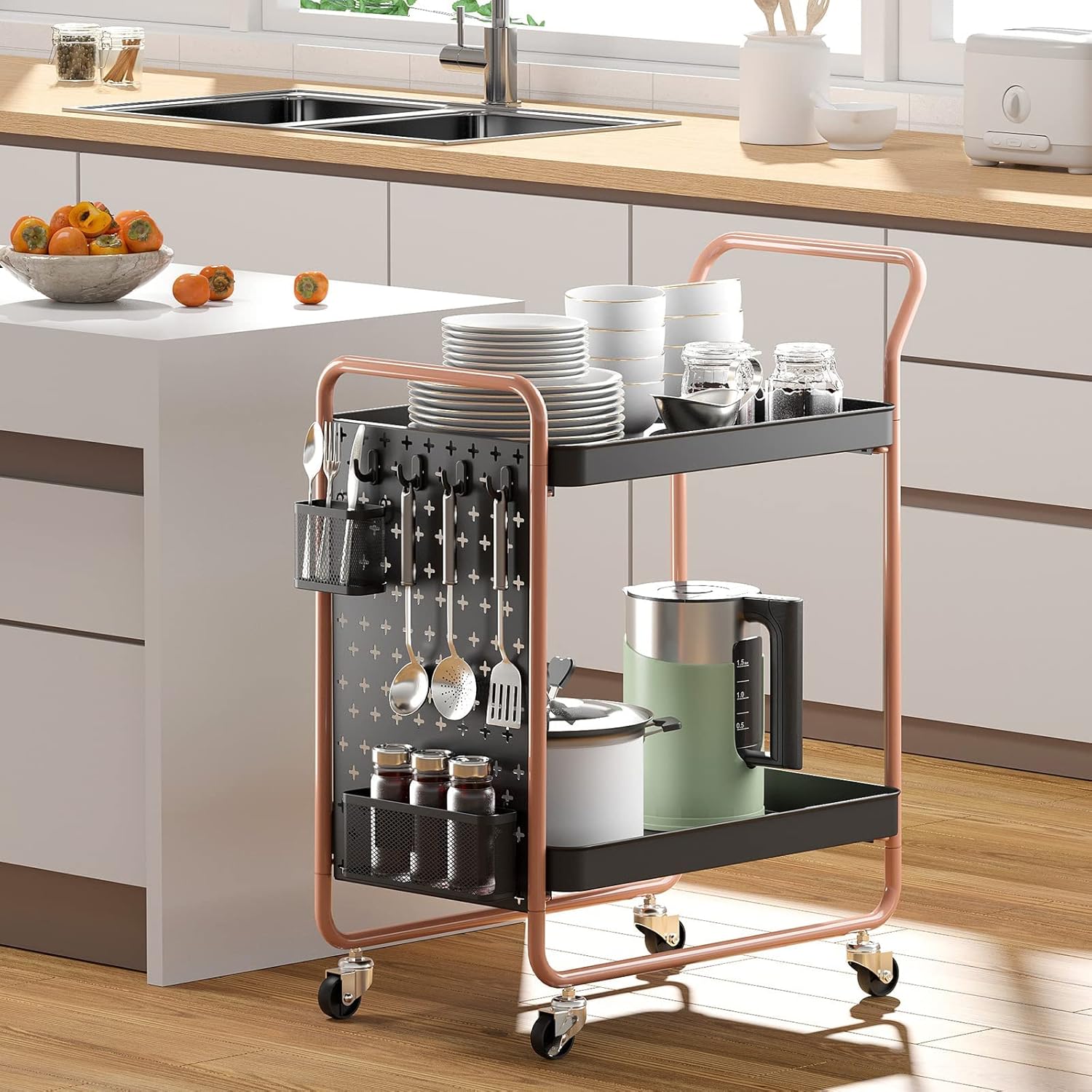 TOOLF Large Heavy Duty Utility Cart, Metal Rolling Storage Organizer Cart 2 Tier Tool Cart with Wheels