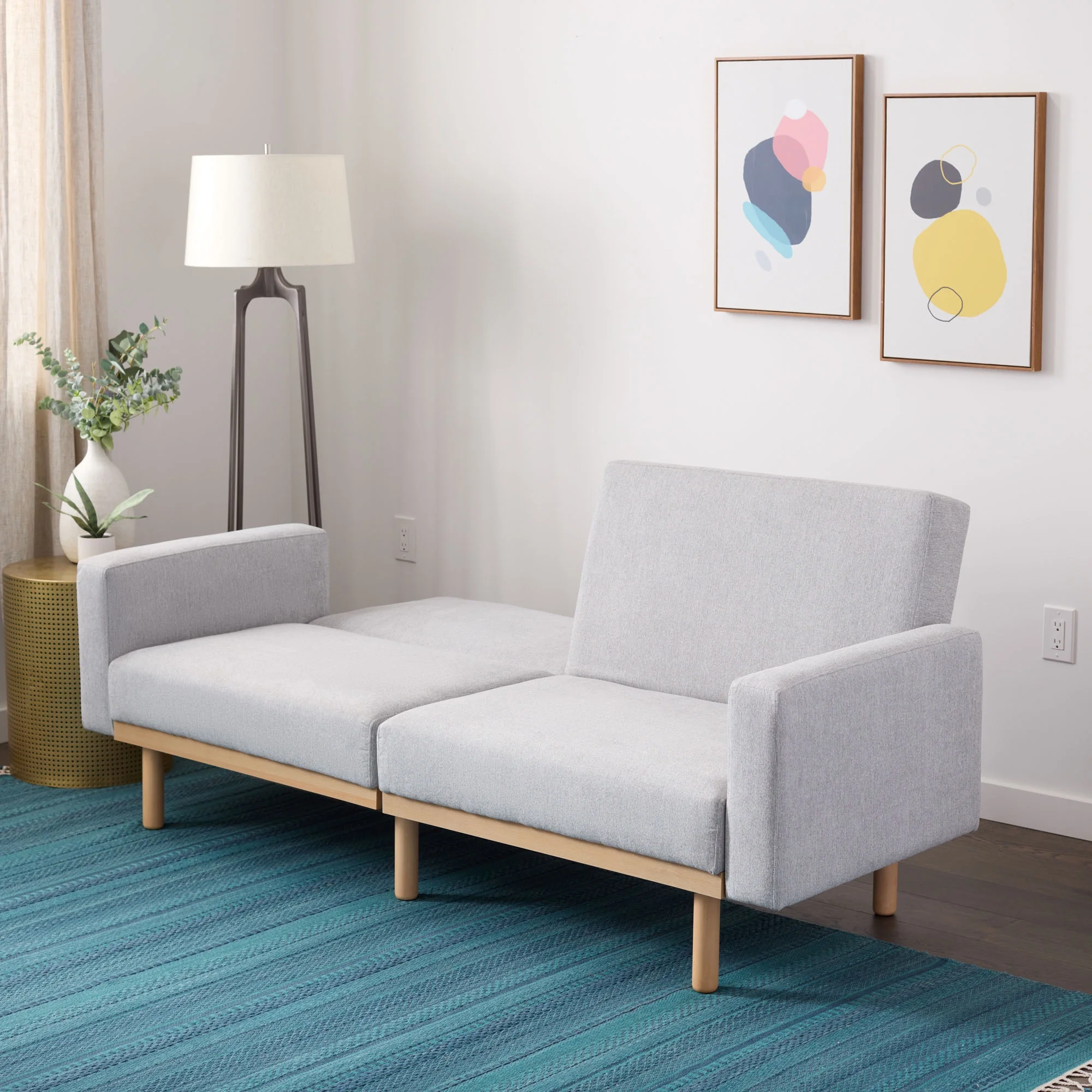Mayview Upholstered Wood Base Futon, Light Gray