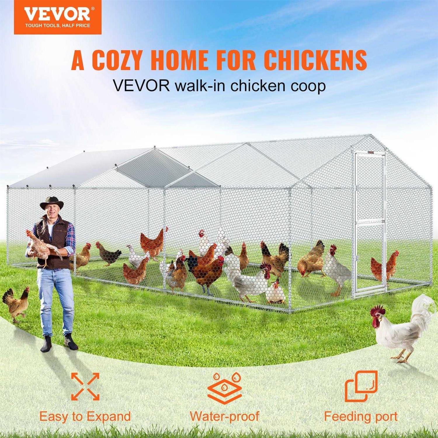 VEVOR Large Metal Chicken Coop with Run Walkin Poultry Cage for Yard Waterproof Cover - Pet Supplies online store
