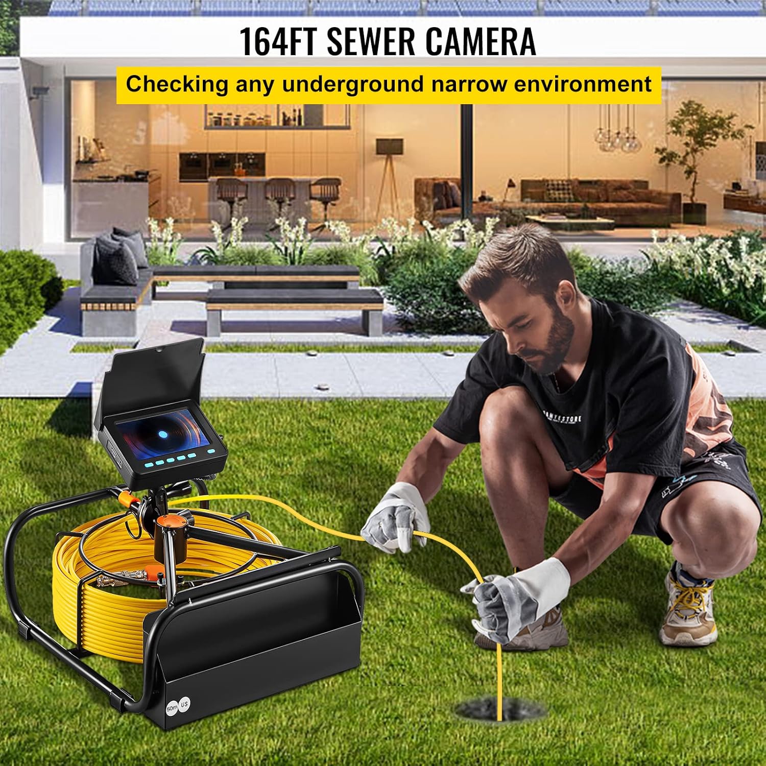 VEVOR Sewer Camera, 164FT 4.3" Screen, Pipeline Inspection Camera with DVR Function & Snake Cable, Waterproof IP68 Borescope w/LED Lights
