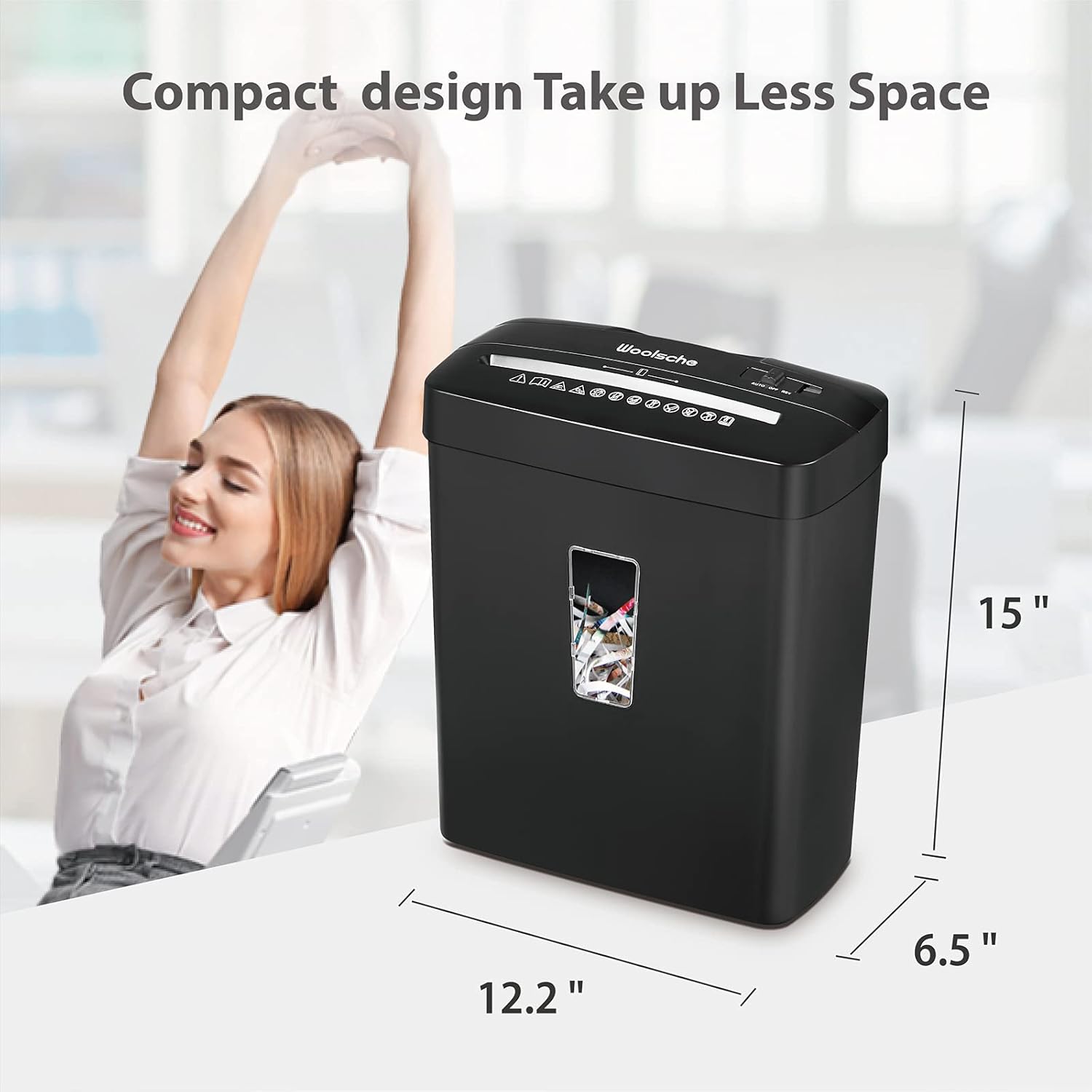 Woolsche Home Office Shredders C220P 6-Sheet Cross Cut Removable, Low Noise Desktop Paper Shredder with Security Lock