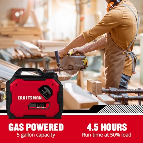 Craftsman C0010250 2,500-Watt Gas Portable Generator - Reliable Power for Outdoor Activities - Quiet Operation - Lightweight and Compact Design