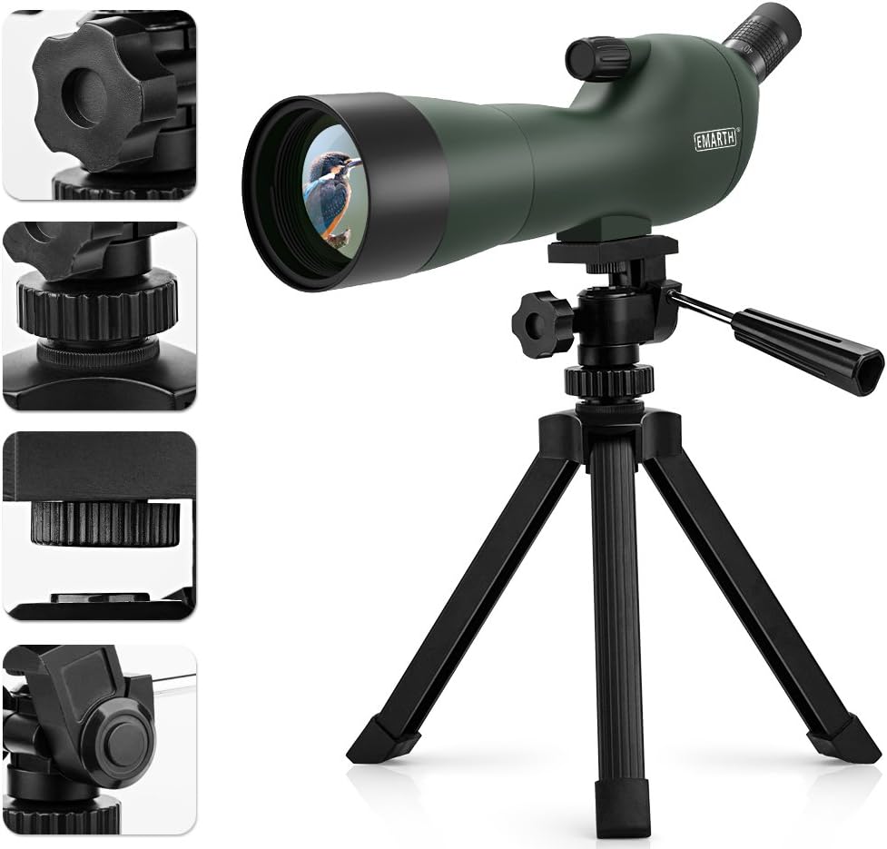 Emarth 20-60x60AE 45 Degree Angled Spotting Scope with Tripod, Phone Adapter, Carry Bag, Scope for Target Shooting Bird Watching Hunting Wildlife