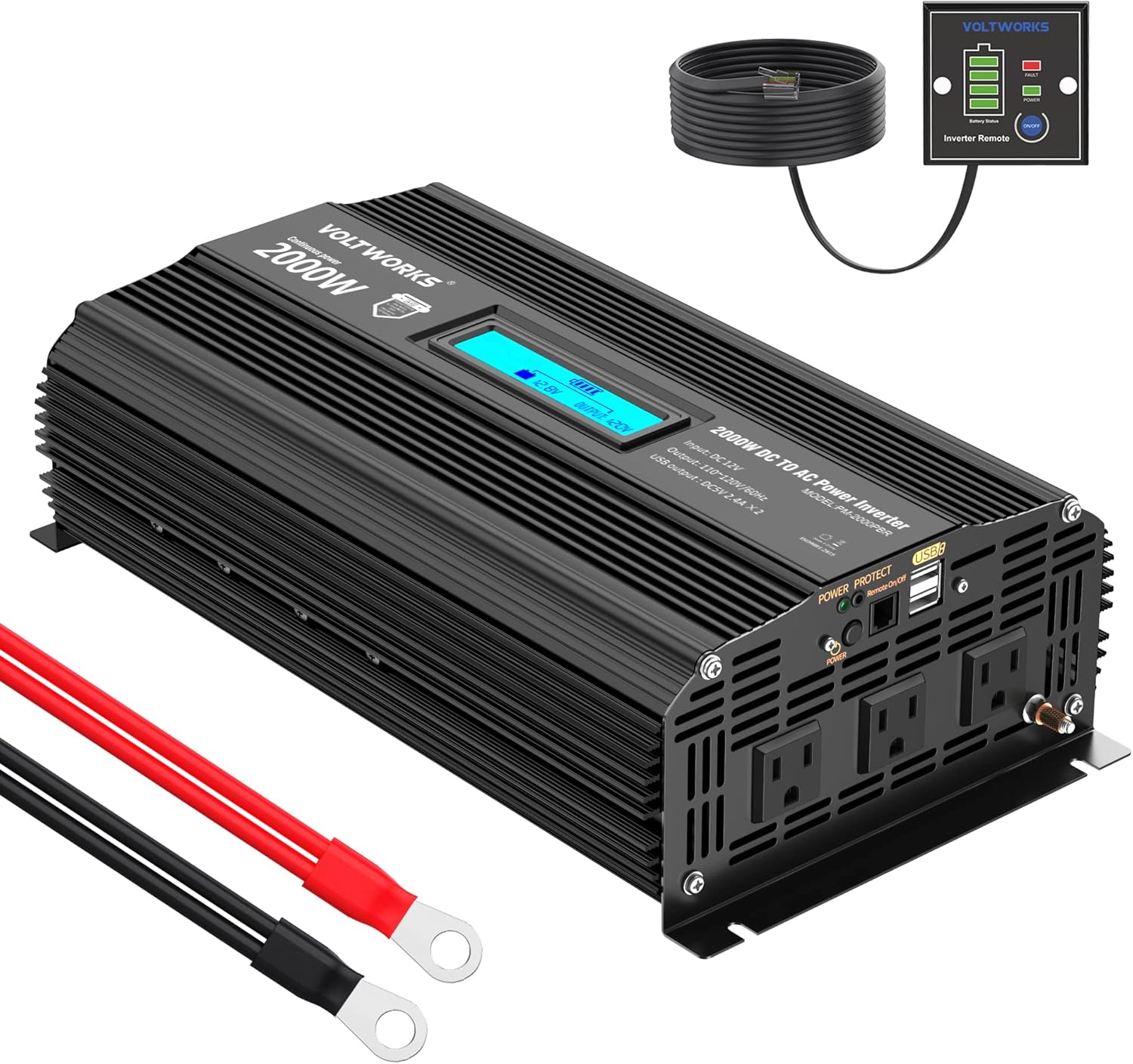 Power Inverter 1100 watt DC 12V to AC 120V Modified Sine Wave 1000w Inverter with LCD Display Remote Control 2AC Outlets Dual 2.4A USB Ports for Car