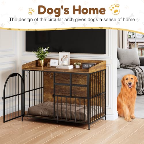 41.4" Large Dog Crate Furniture with Chew-Resistant, Heavy Duty Dog Kennel Indoor with Storage, End Table Wooden Dog Cage with Name Tag