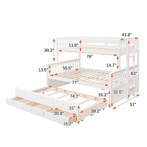 Harper & Bright Designs Twin Over Twin Bunk Bed with Storage Drawers, Solid Wood Bunk Bed Frame with Trundle, for Kids, Teens, Adults (Espresso)