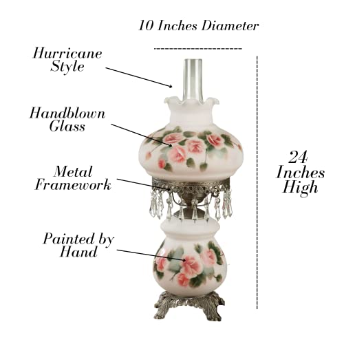 Touch of Class Abigail Hurricane Style Parlor Table Lamp - Antique Victorian Aesthetic - Painted by Hand - Floral Designs