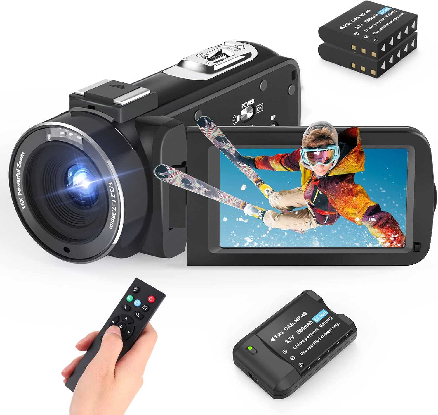 Video Camera Camcorder 2.7K 30FPS 36MP 16X Vlogging Camera for YouTube 3.0inch Flip Screen Camcorder Digital Camera with 2.4G Remote Control and Two